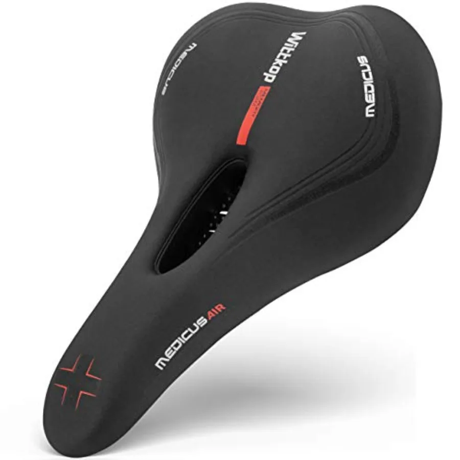 

Bike Seat for Indoor Cycling Outdoor Riding, Waterproof PU Leather with Black Color, 5-Zone Pressure Relief Design for Comfort