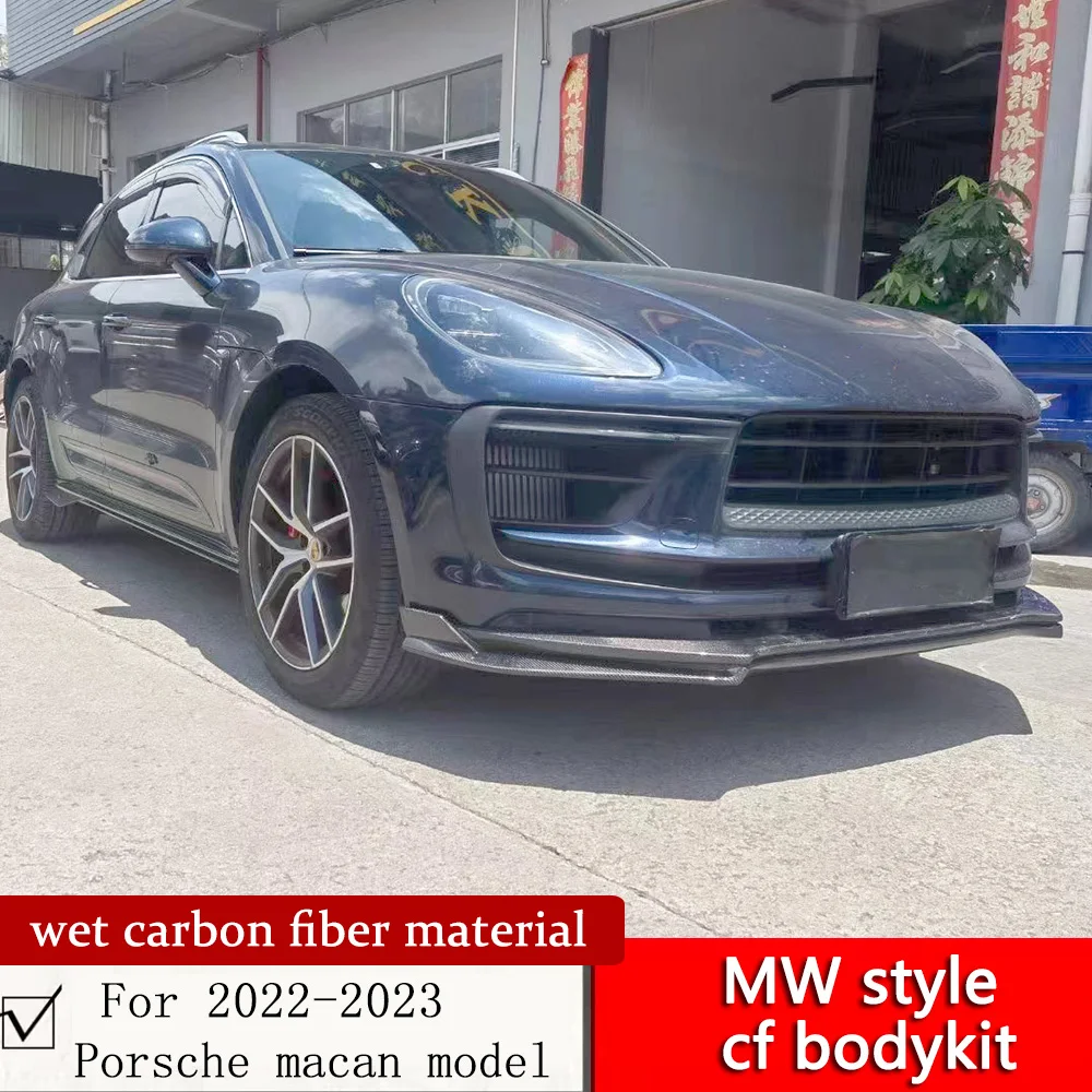 For Porsche macan add MW style bodykit 2022 2023 wet carbon fiber front lip side skirt rear diffuser tailgate middle tail wing