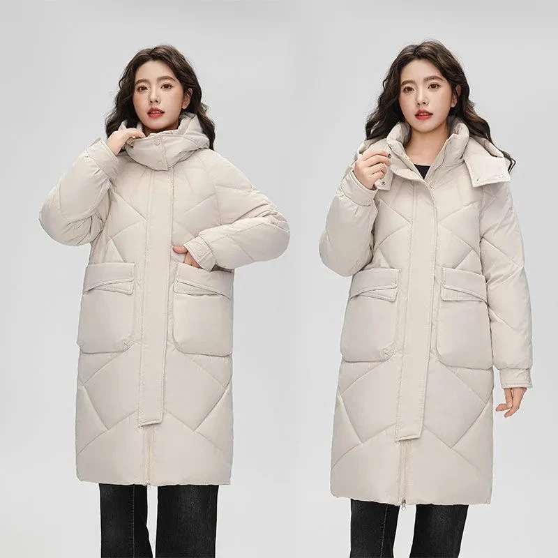 Down Cotton Snow Wear Overcoat Thicken Warm Side Split Jackets New Loose Cotton Padded Chaqueta Winter Hooded Long Parkas Women