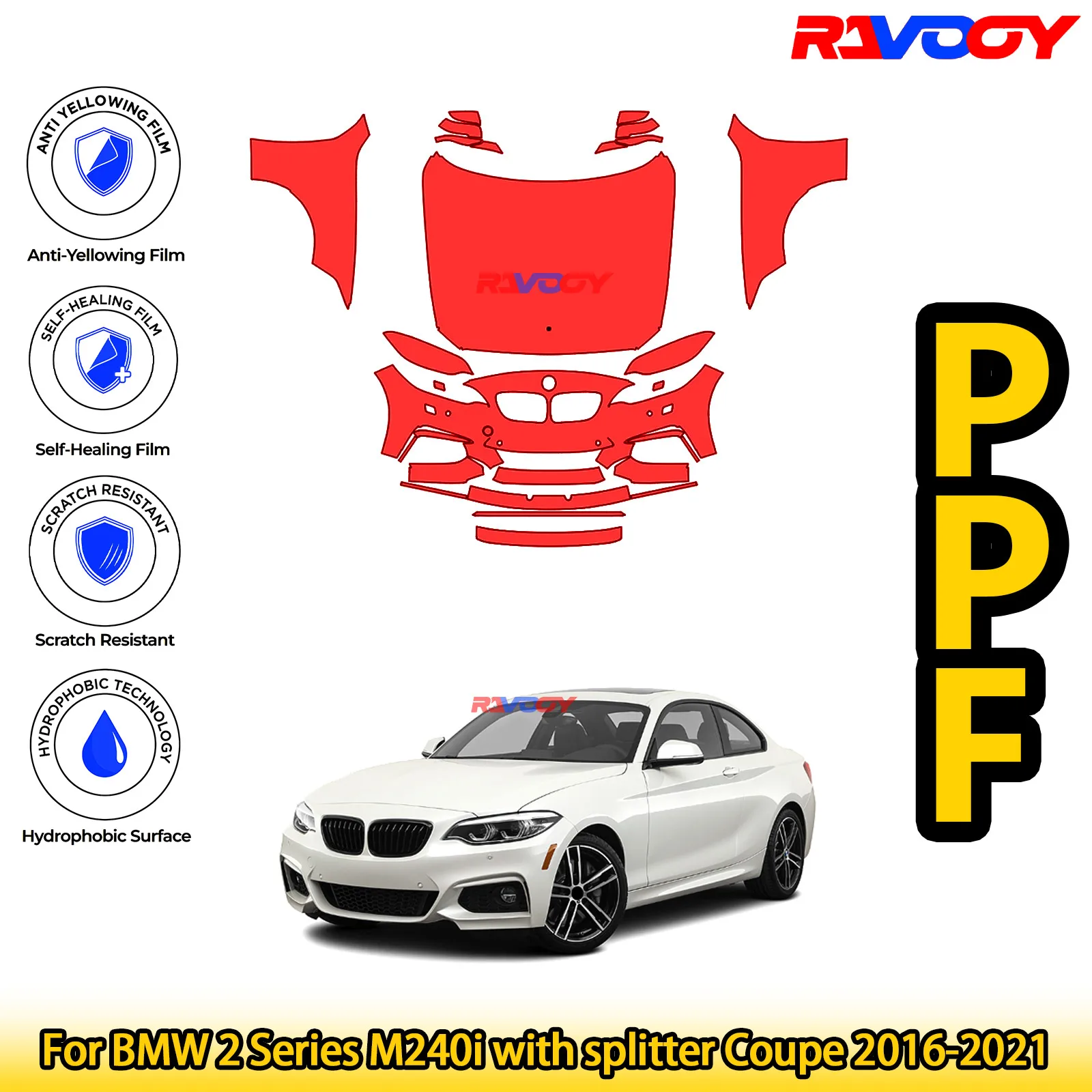 

Для BMW 2 серии M240i с разветвителем Coupe 2016-2021, глянцевая матовая черная предварительно вырезанная передняя пленка PPF, комплект защиты от краски