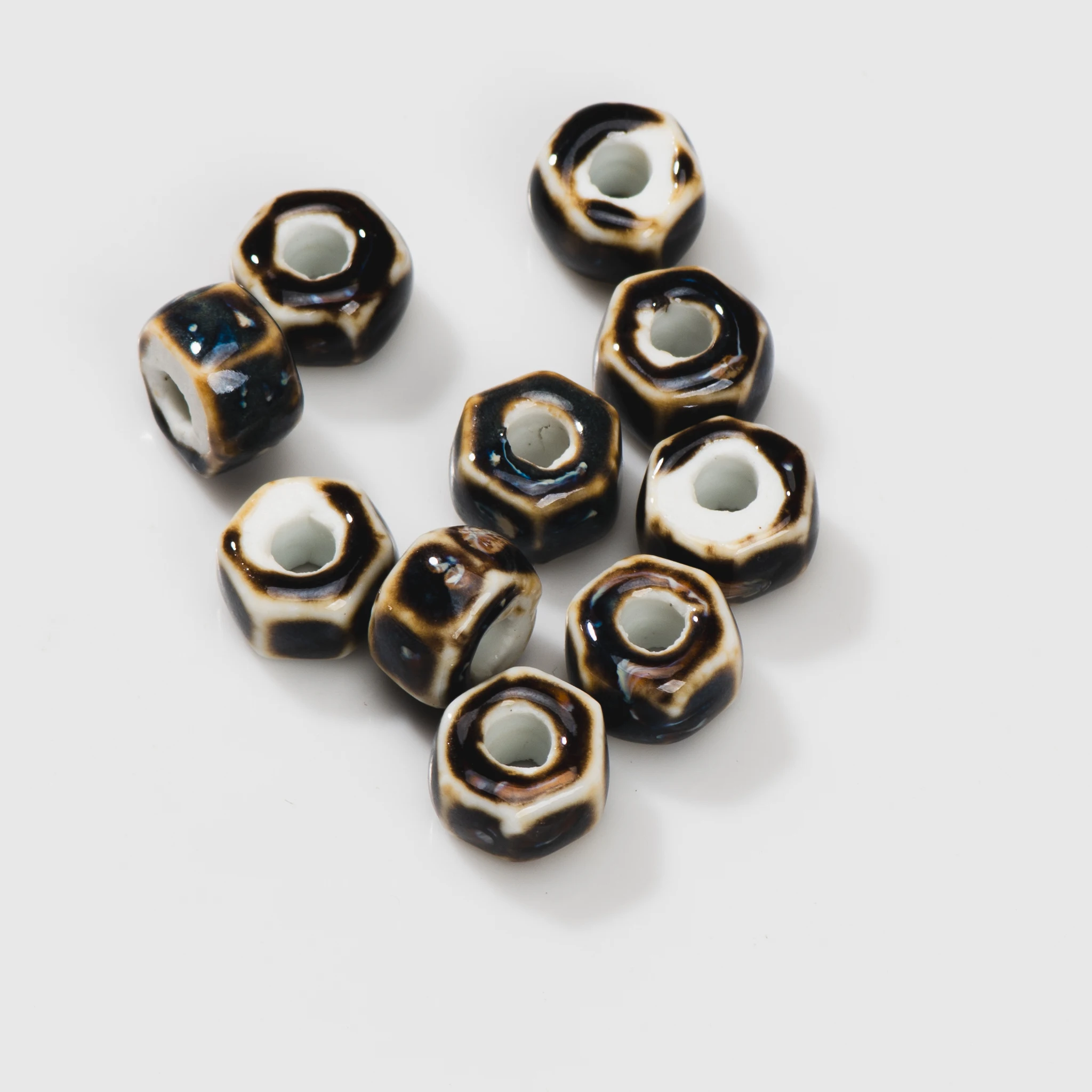 High-Temperature Hexagonal Ceramic Beads with 5mm Large Hole, Handcrafted for DIY Jewelry and Crafts