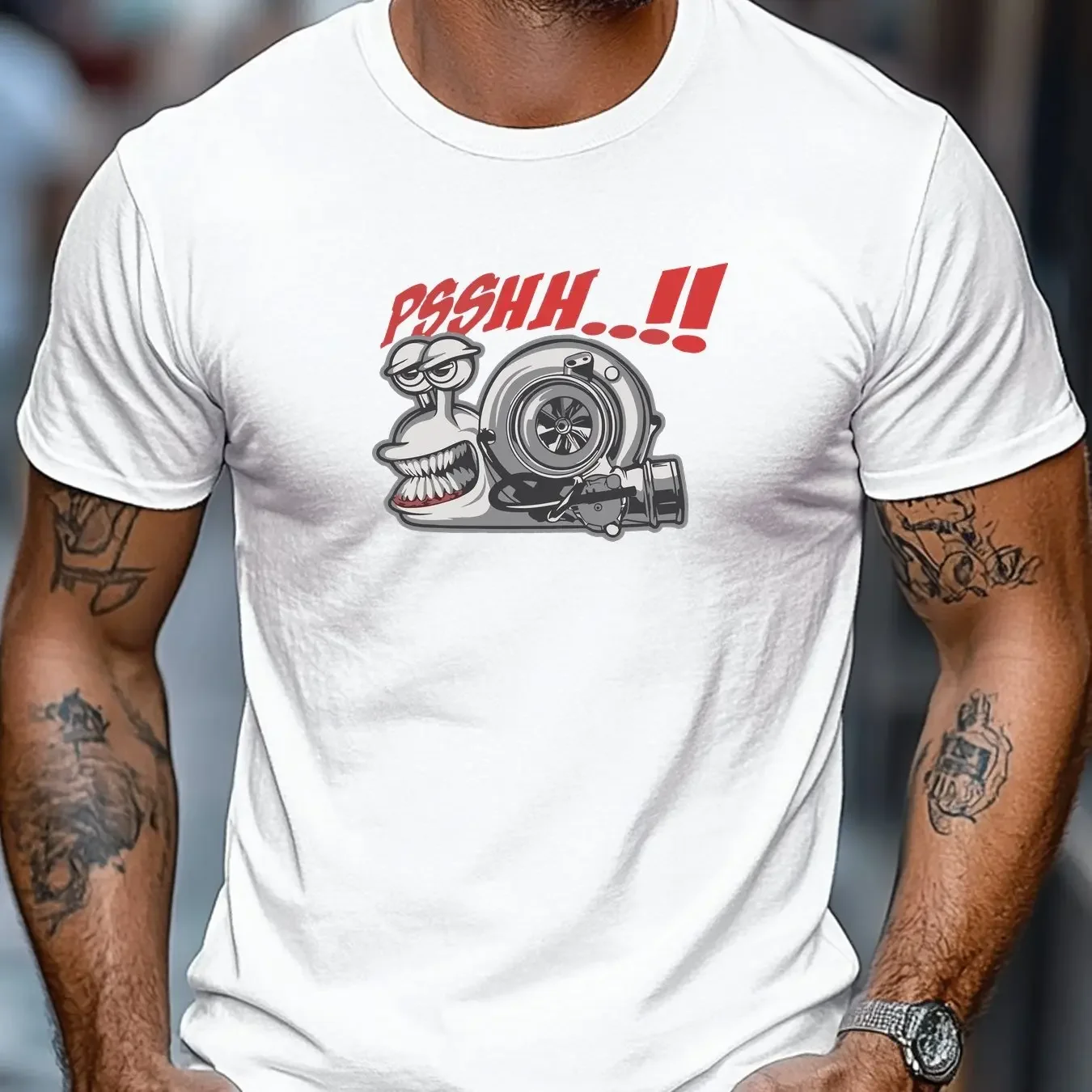 Men's Turbo Cartoon Pattern Summer Casual Short-Sleeve T-Shirt 100% Cotton Loose Fit Crew Neck Top