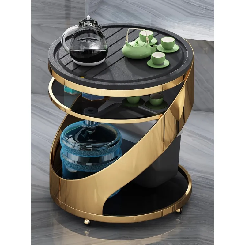 Balcony small tea cart removable stainless steel office tea table with kettle integrated automatic water kung fu tea table