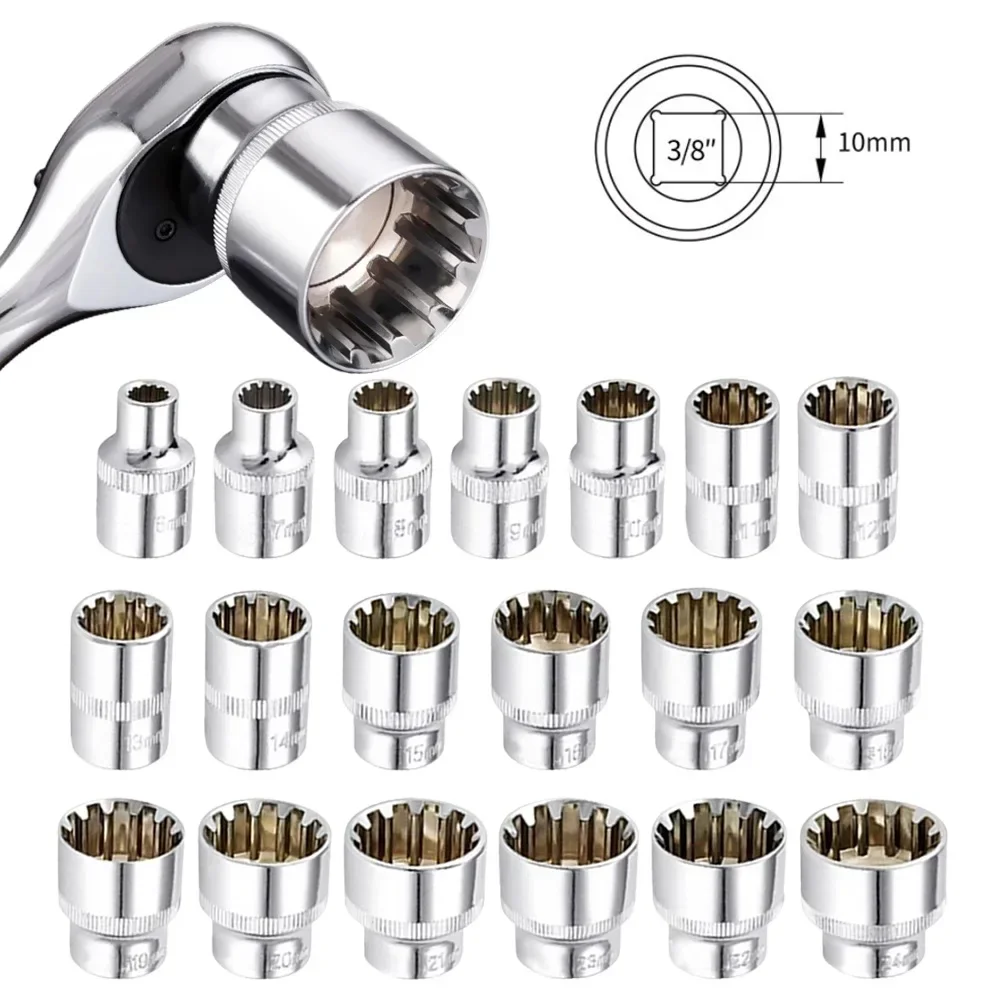 Metric 3/8 Inch Ratchet Wrench Socket Adapter Torx Bit Car Repair Tool Kit 6/7/8/9/10/11/12/13/14/15/16/17/18/19/20/21/23/24mm