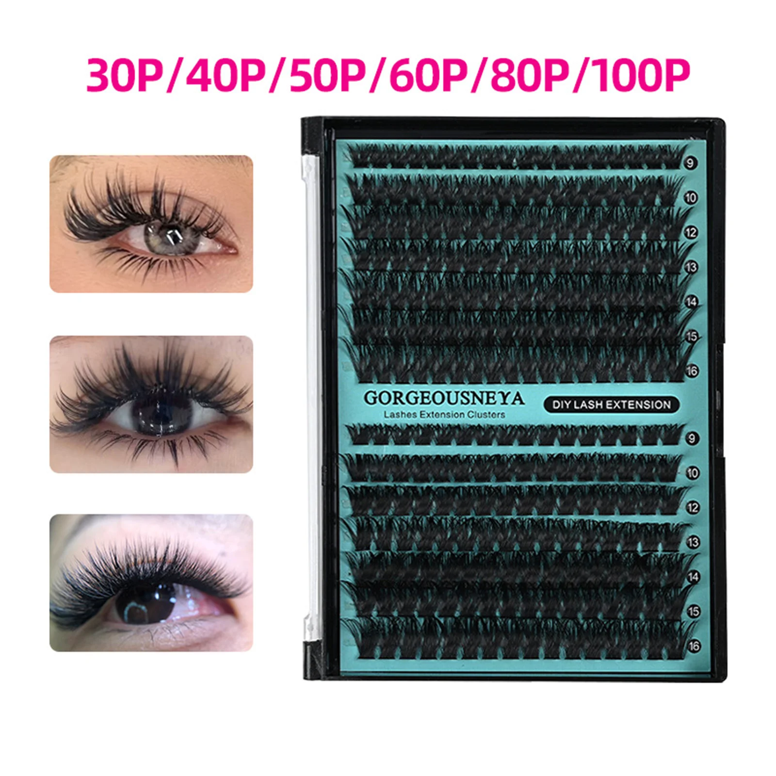 Ciglia finte individuali verdi 9-16mm Lunghezza mista Spessa CC Curl Cluster a fascia nera Ciglia per trucco professionale Salone fai da te