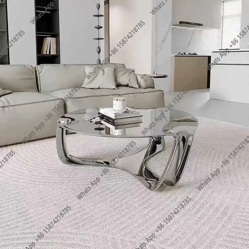 

Кофейный столик X Designer из стекловолокна с гальваническим покрытием под серебро, для демонстрационных залов, нестандартной формы, асимметричный, полый