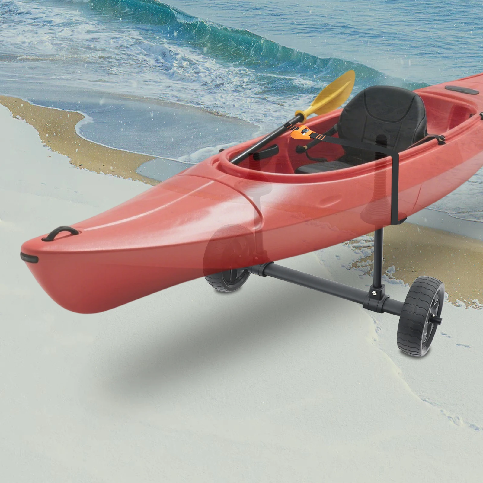 2 Wheels Disassemble Aluminum Kayak Trolley, Removable Canoe Cart, Free Standing Adjustable Kayak Dolly for Transporting Kayaks, Gravel, Grass