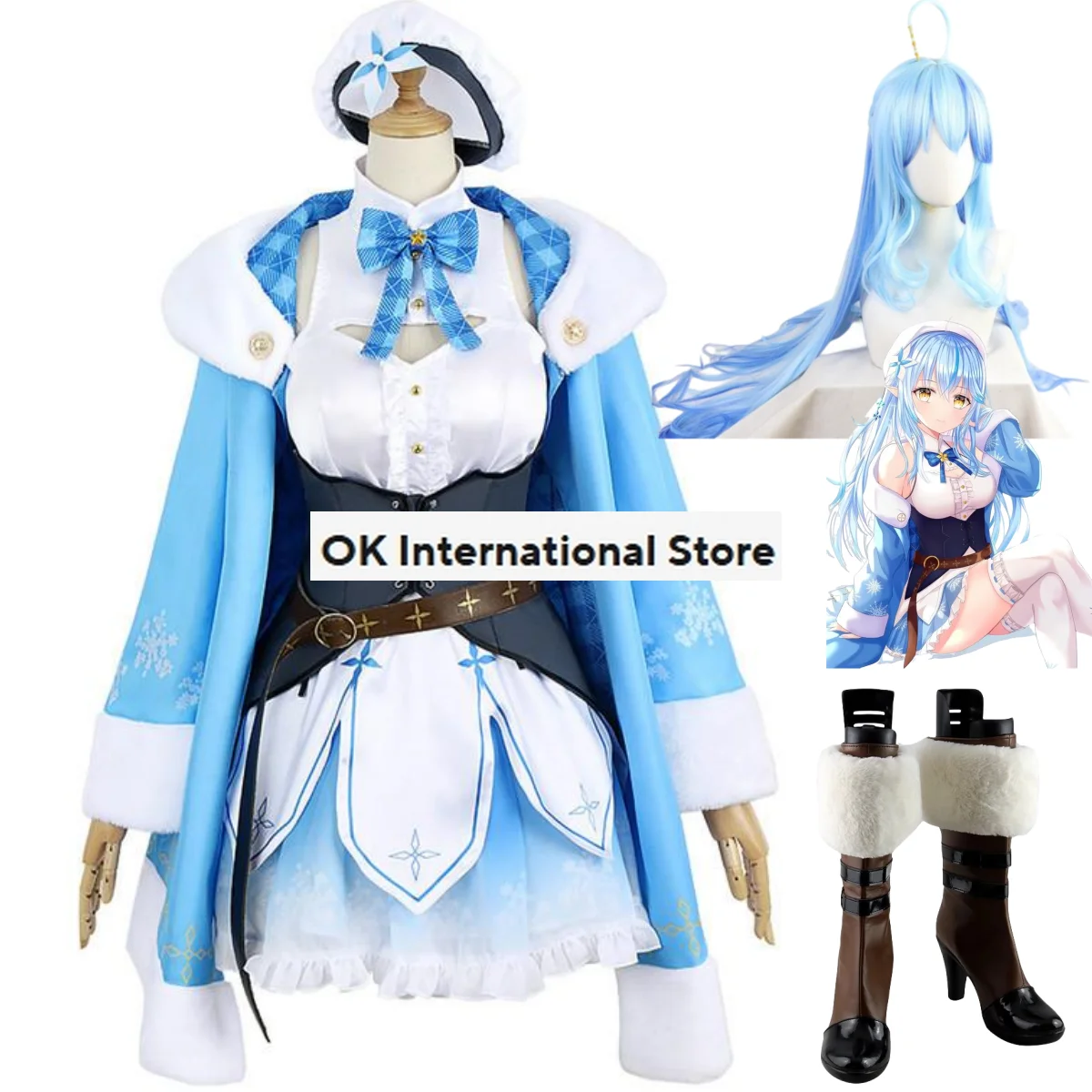 

Anime Virtual YouTuber Yukihana Lamy Cosplay Costume Hololive Member Wamy Wig Woolen Coat Boot Woman Kawaii Christmas Suit