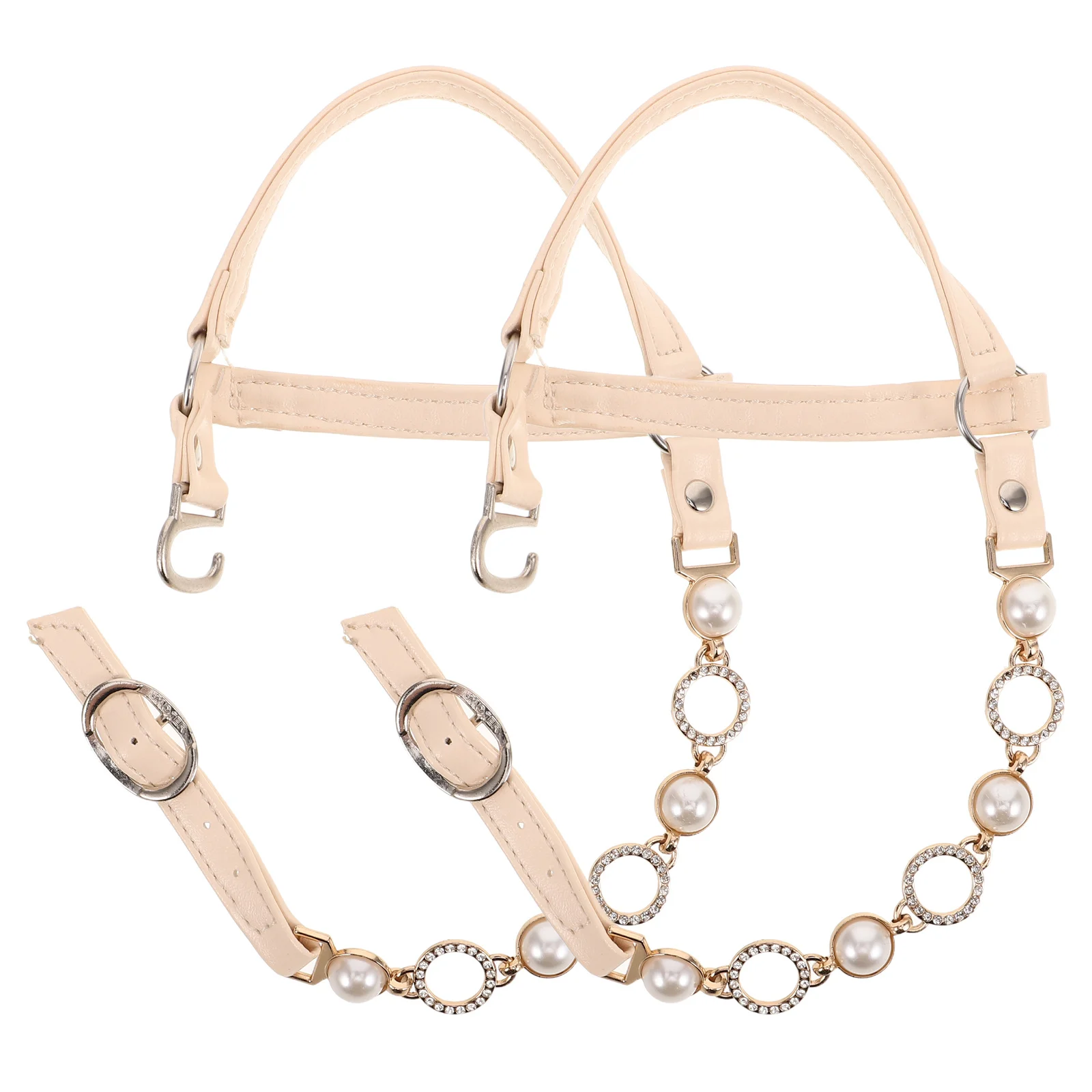 

1Pair High Heel Lace Straps Anti-Slip Faux Pearl Rhinestone Ankle Straps for Loose Heels Sandals Slippers Elegant Design