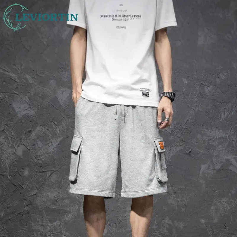 

Мужская летняя новая американская уличная мода, универсальные свободные прямые повседневные простые однотонные рабочие брюки пяти четвертей