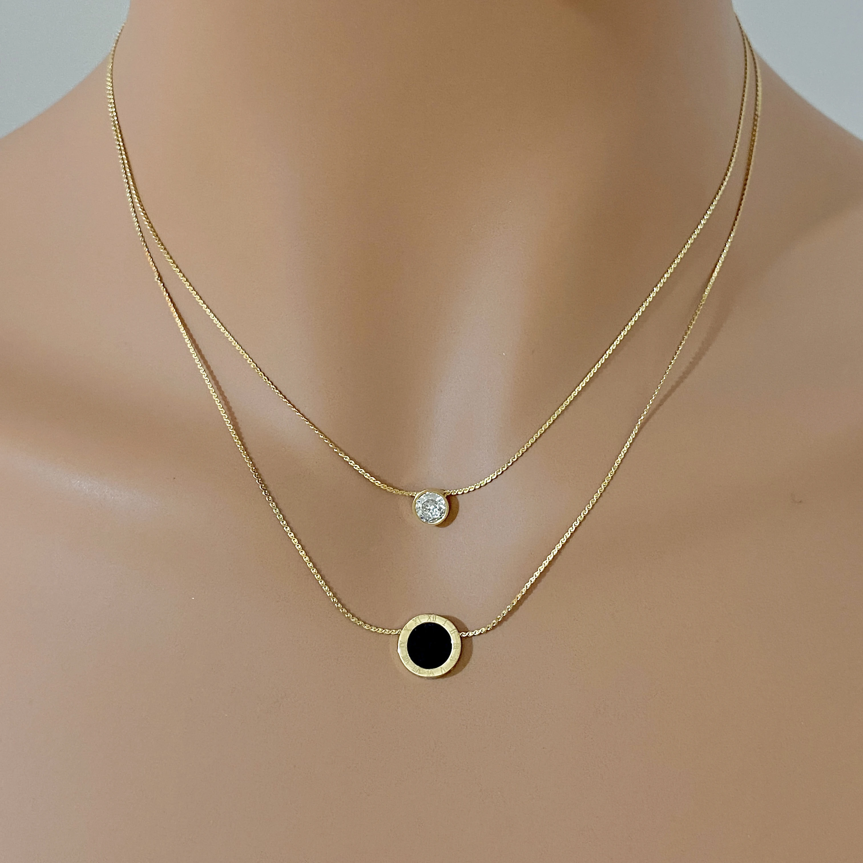 1pc AENSOA Stainless Steel Necklace for Women Minimalist Gold Color Layering Necklaces Zircon Acrylic Pendant Dainty Jewelry