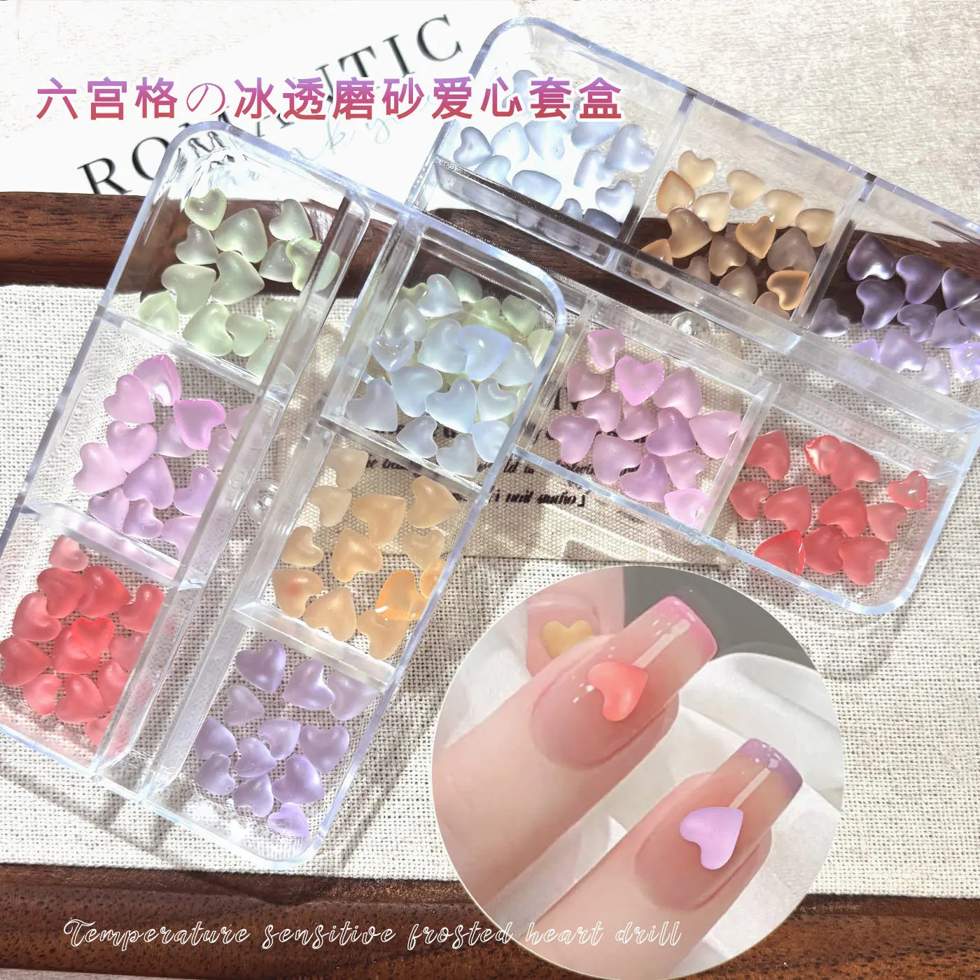 Light-sensitive Color Change 3D Acrylic Love Heart Nail Art Rhinestone Charms Accessories For Nails Decoration Manicure Supplies