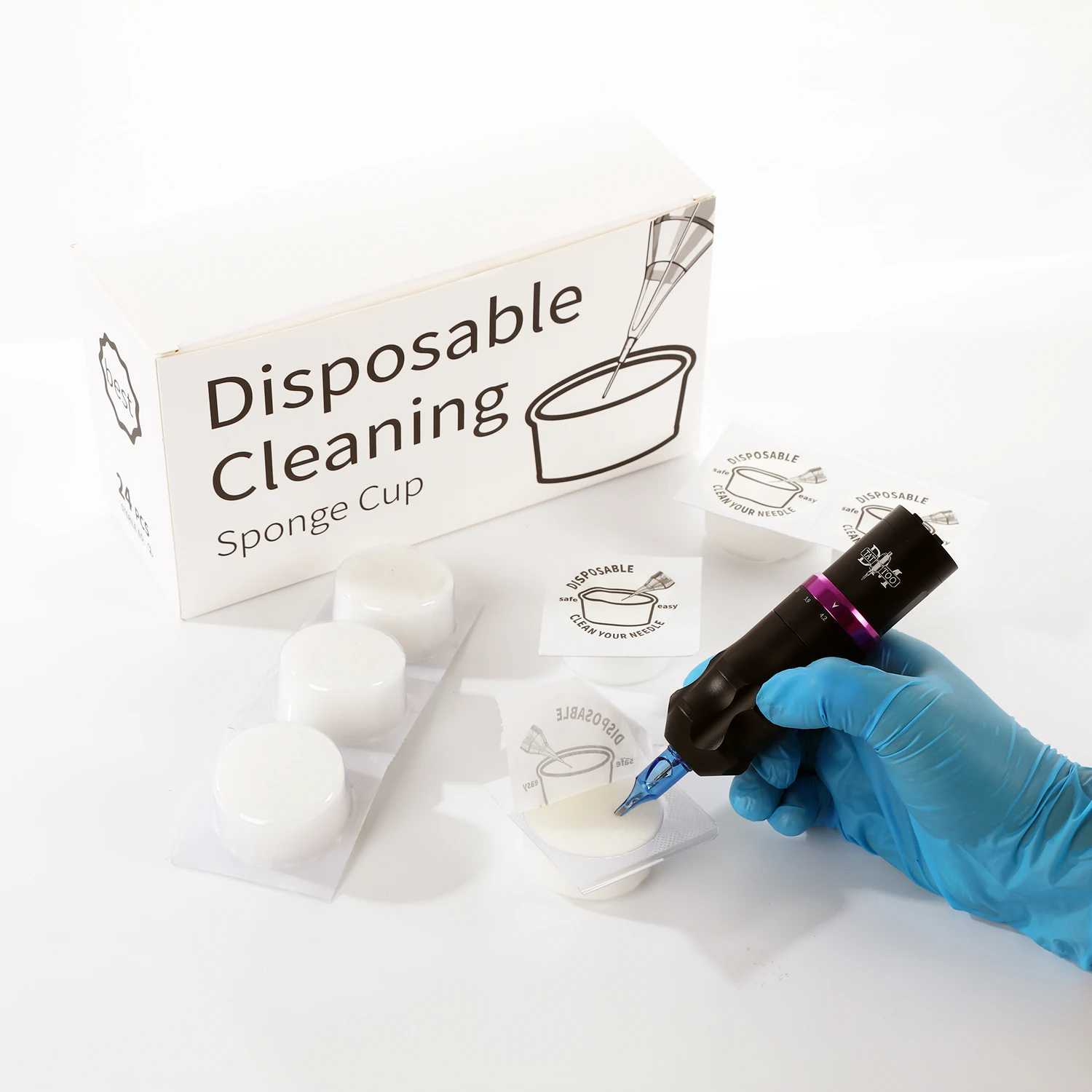 

24pcs Disposable Tattoo Needle Cleaning Sponge Cup Dip Foam Sterilized Dip Cup Tip Rinse Clean Tattoo Supplies Accessories ﻿