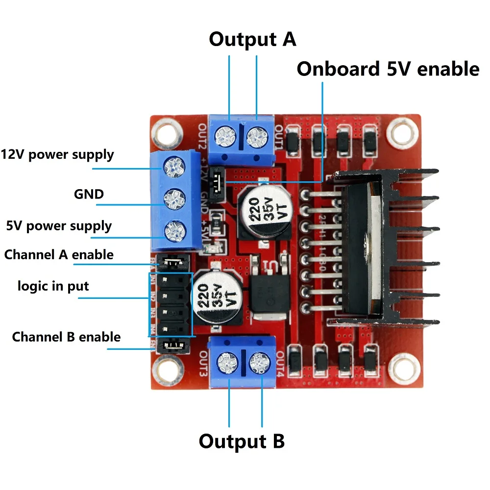 L298N DC Stepper Motor Driver Board Module Smart Car Robot Breadboard Peltier High Power Dual H-Bridge Controller for Arduino