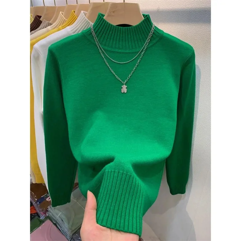 New Sweaters Women Autumn Winter Long Sleeve Knitted Pullovers Half Turtleneck Female Cashmere Soft Bottoming Jumpers Tops