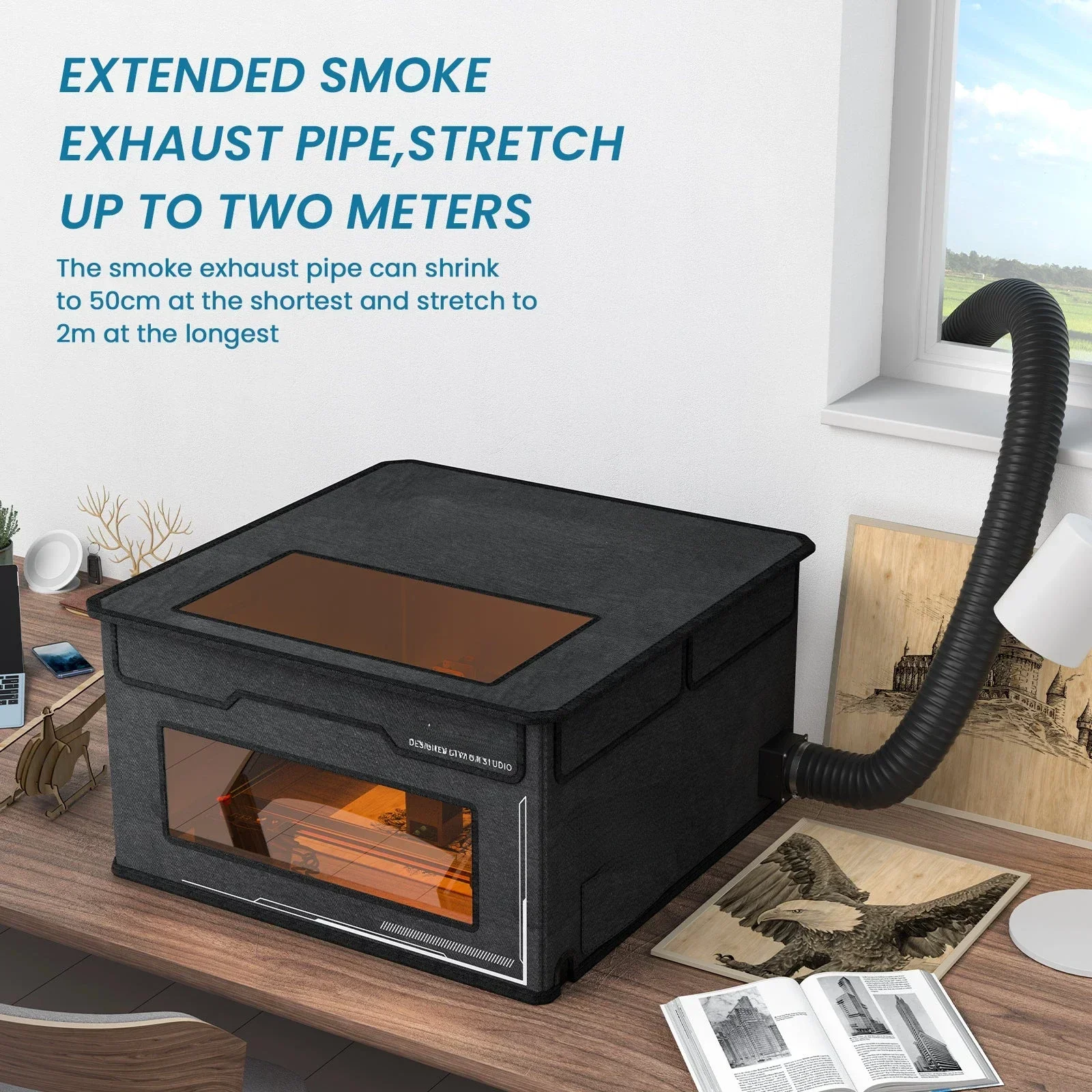 Hot SalesFB2 Foldable Protective Cover Safe Fireproof Dust-proof Smoke Exhaust Laser Engraver Enclosure With D2 Air Purifier