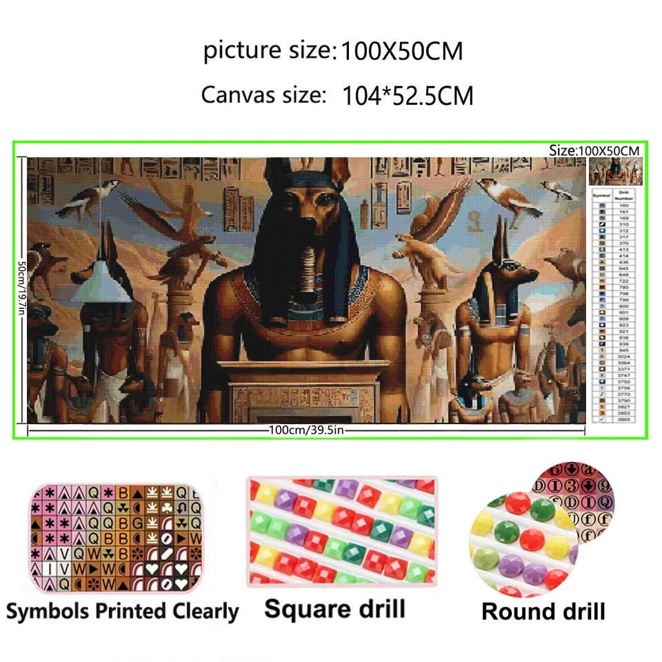 Ancient Egypt Mythology Anubis DIY Diamond Painting Large Size Pharaoh Gods Full Round Diamond Moasic Embroidery For Home Decor