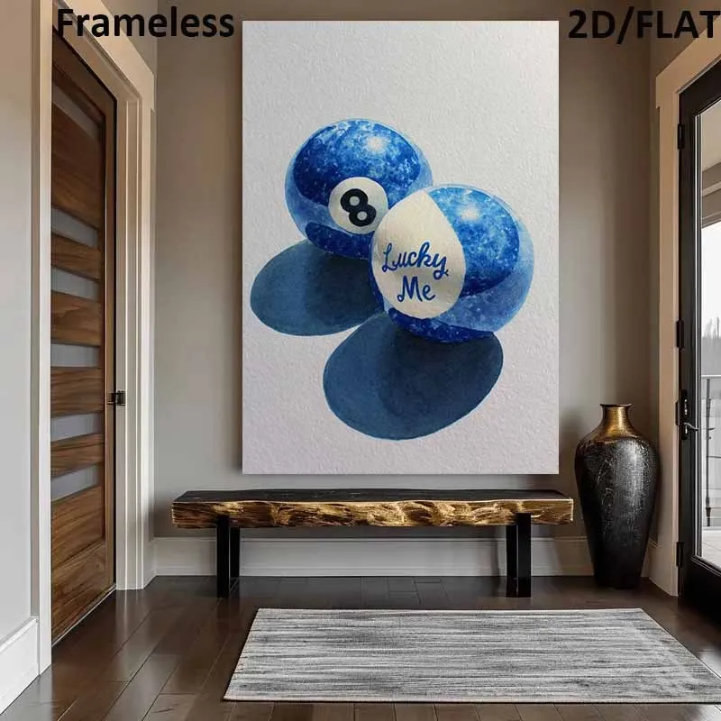 Póster de lienzo sin marco moderno Extra grande, Lucky Me: The Blue Eight Ball, arte de bola de billar en azul profundo y decoración de pared grande, 1 ud.