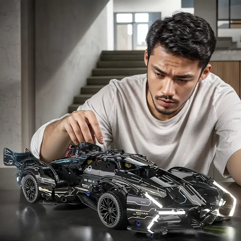 

1257-комплект, черные строительные блоки для спортивных автомобилей V12, набор супераров ограниченной серии на день рождения/Рождество/Хэллоуин/День Благодарения