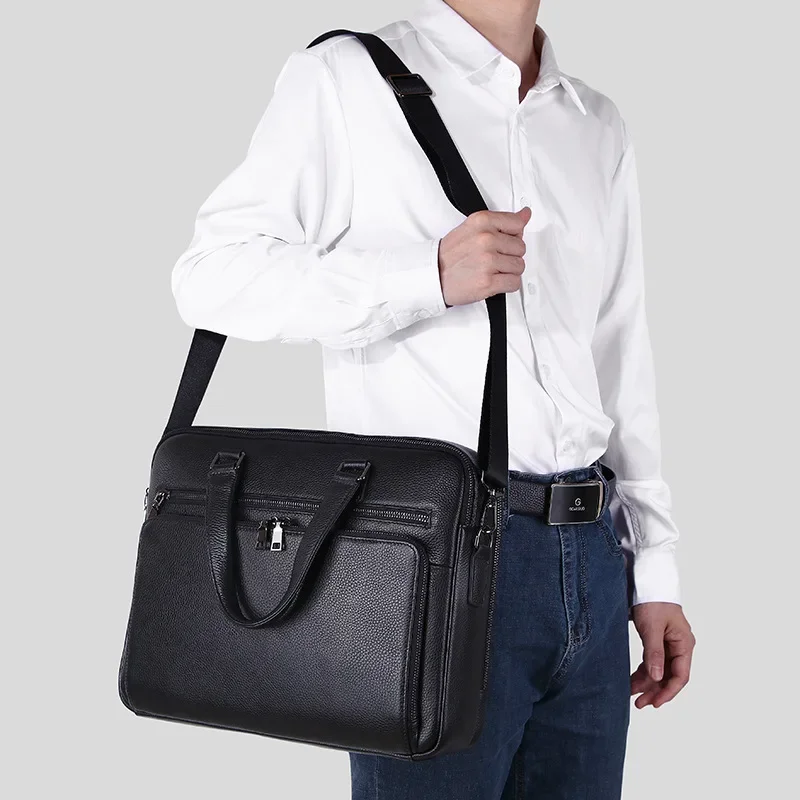 2024 New Laptop Bags Cow Genuine Real Leather Men's Briefcase Luxury Brand Male Handbags Men Messenger 14 Inch Computer Bag