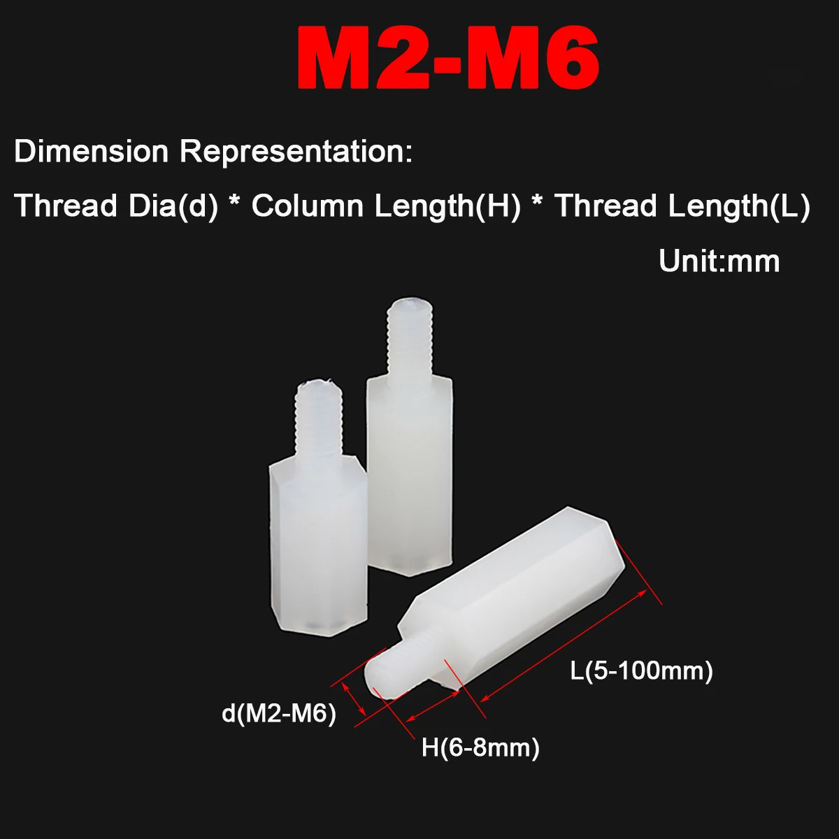 

Nylon Black / White Single Head Threaded Hexagonal Isolation Column M2.5M3M4M5M6