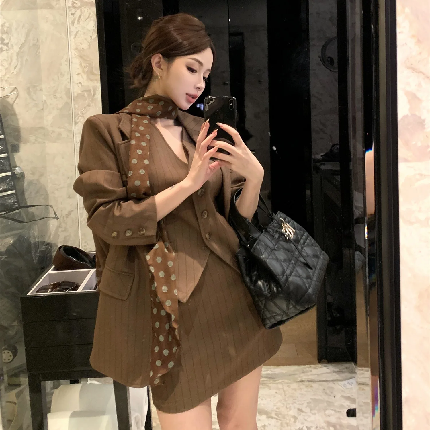 Coreano Sle Vest Suit Capispalla Pendolarismo Faion Set Ele Lady Autunno Inverno Donna Lungo Sve Tee Piece Set