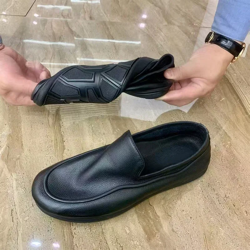 

Comfortable Round Toe Flat Bottom Loafers Men's Shoes Spring Autumn Casual Versatile Slip-On Flats Leather Casual Shoes