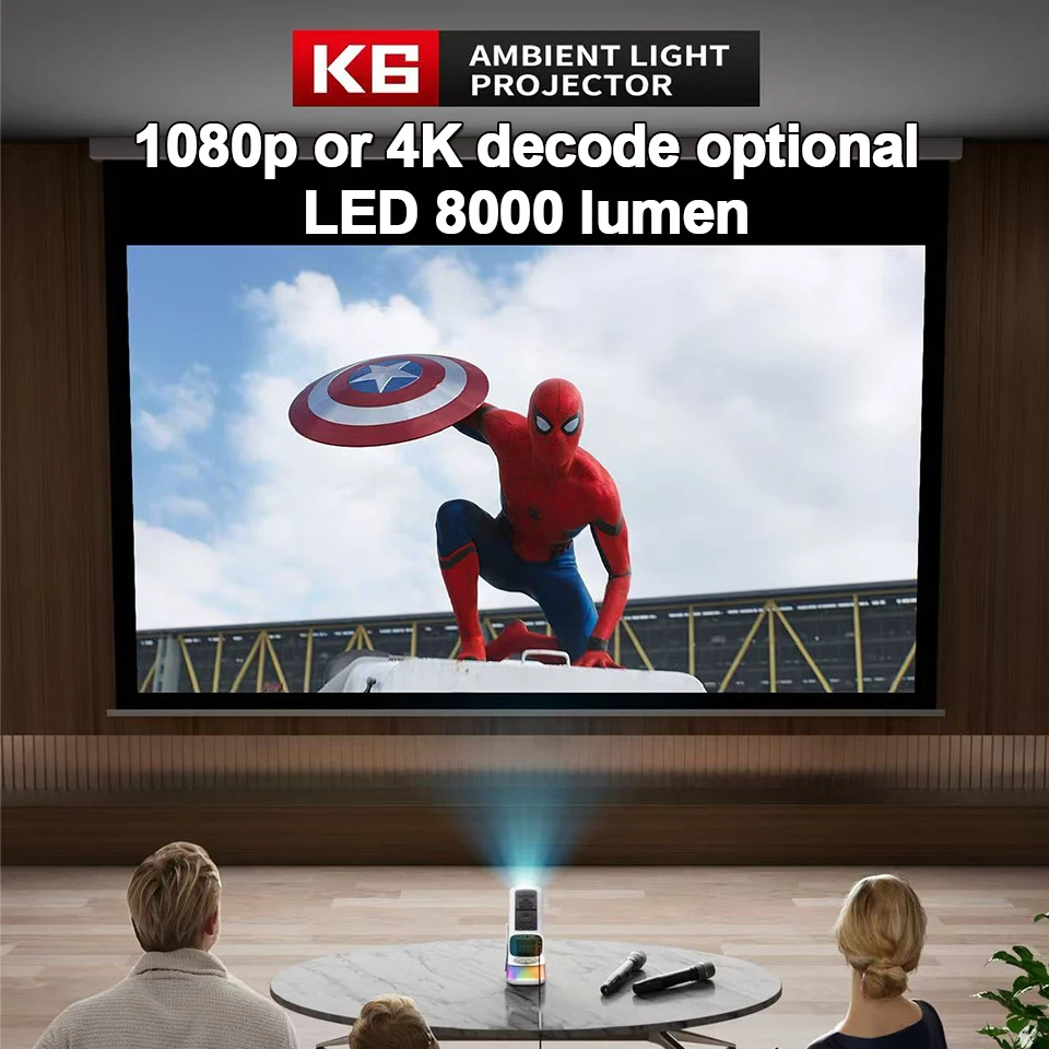 Ourdoor Mini Smart Projector Portable 1080P Resolution Android 13 Smart Home Theater Rechargeable WiFi6 8000Lumen Proyector Gift