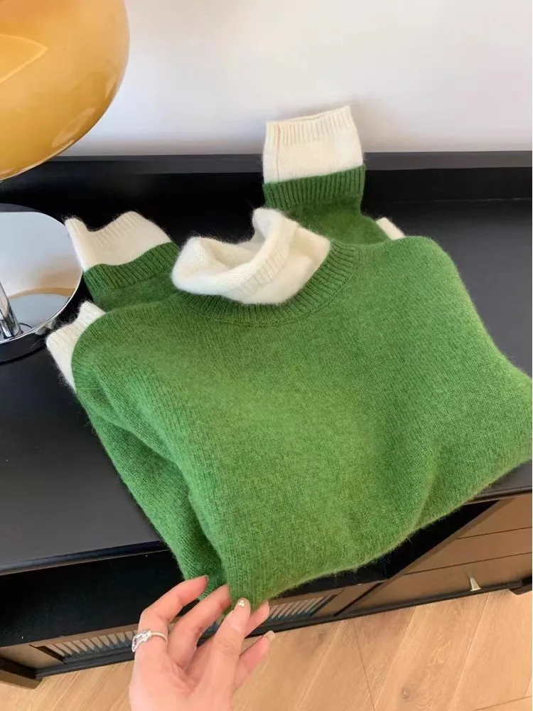 เสื้อไหมพรมถักทรงสูงสำหรับผู้หญิง ชั้นใน ไออาร์ท ดงดาเกต สไตล์ฤดูใบไม้ร่วง ฤดูหนาว แฟชั่น อุ่น ยาว