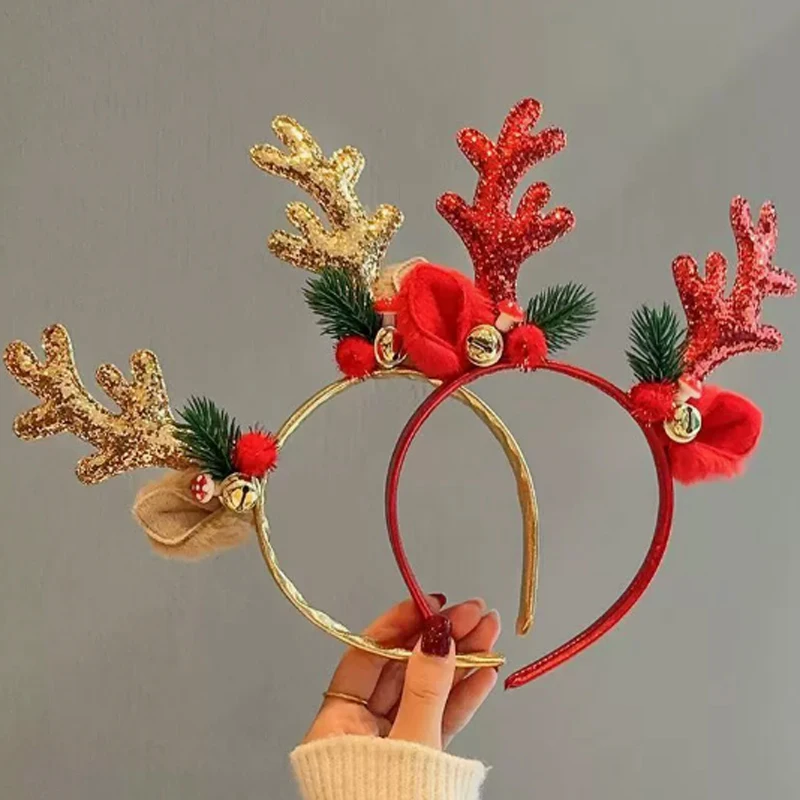 Christmas Decorations Headband Antler Christmas Head Buckle Bell Headdress Dress Up Party Gifts Forest Creative Big Elk Headband