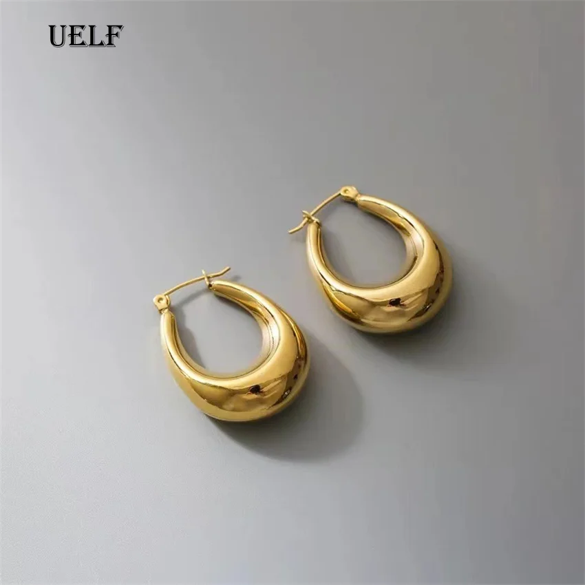 UELF Minimalist Stainless Steel Hoop Earrrings for Women Gold Color Metal Circle Earrings Vintage Girls Party Jewelry Gifts