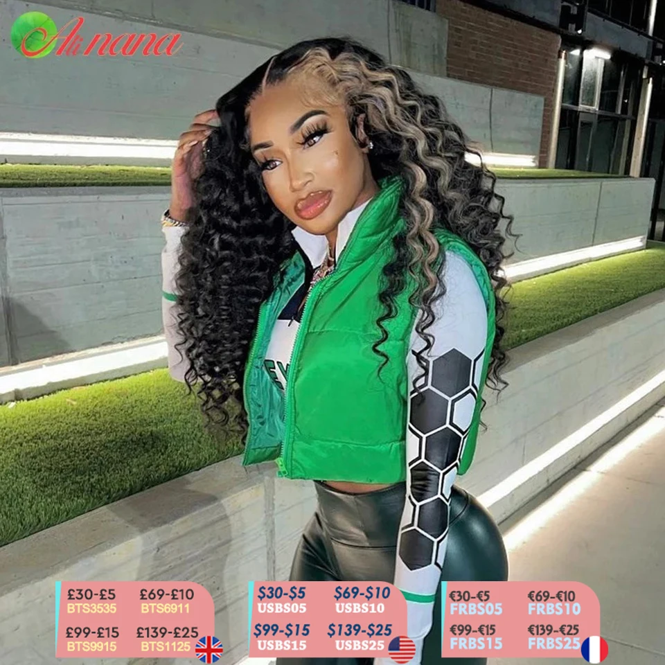 13x6 الدانتيل الباروكات الأمامية تسليط الضوء على شقراء عميق مجعد شفاف الدانتيل الجبهة الباروكات قبل قطعها العسل شعر بشري أشقر باروكة من شعر طبيعي للنساء