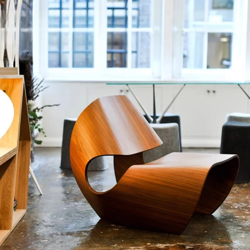 

Nordic fiberglass imitation wood grain leisure chair creative hollow living room single chair