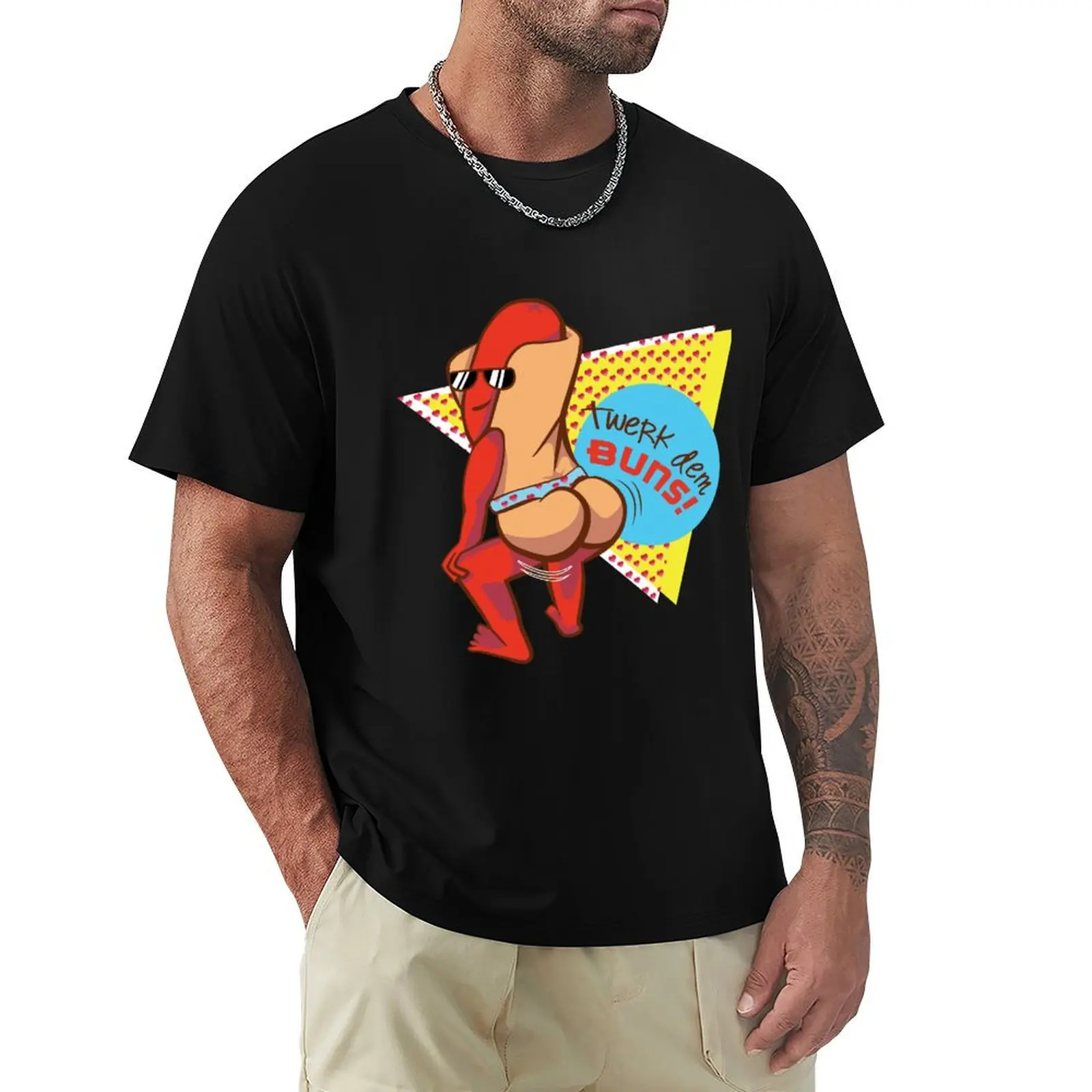 ¡Twerk Dem Buns! Camiseta con estampado de arte de Dancing Hot Dog, camiseta de manga corta con estampado elegante