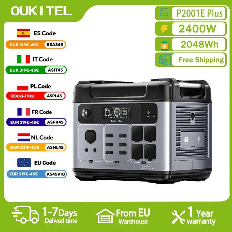 OUKITEL P2001E PLUS centrale électrique Portable 2400W générateur solaire 2048Wh Lifepo4 batterie maison sauvegarde Camping en plein air puissance Mobile