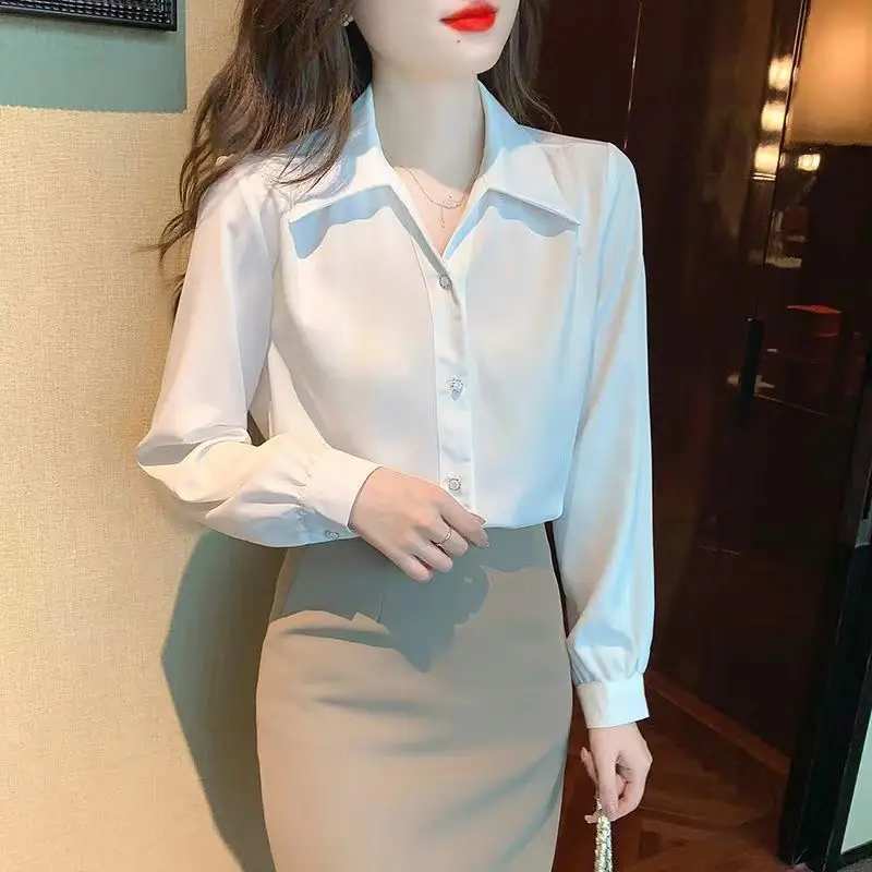 Camisas de manga larga de gasa para mujer, Tops abotonados de gran tamaño, dobladillo plisado, mangas acampanadas, corte ajustado, estilo Preppy femenino, Retro francés