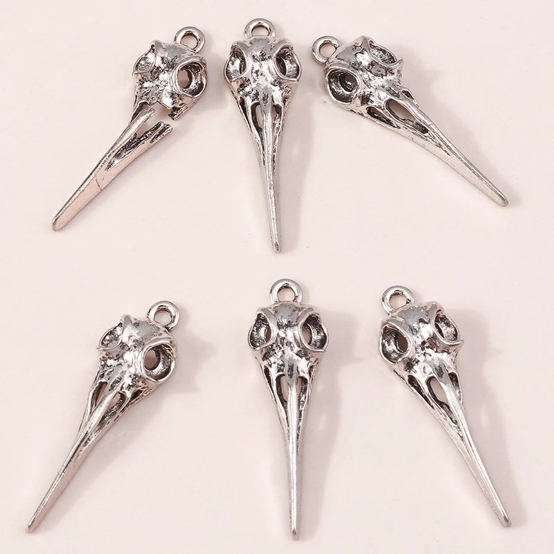 Leslie 10 Stück Punk Metall Rabenschädel Anhänger Silberfarben Halloween Anhänger Halskette Schmuckzubehör – Detail 4