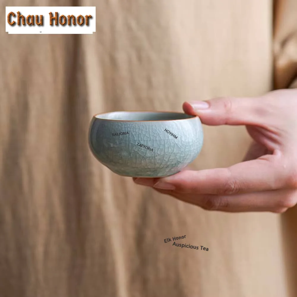 2pc/lot 65ml Handamde Ru Klin Porcelain Tea Cup Opening Ice Flower Glazed Master Cup Meditation Cup Puer Tea Bowl Kung Fu Teaset