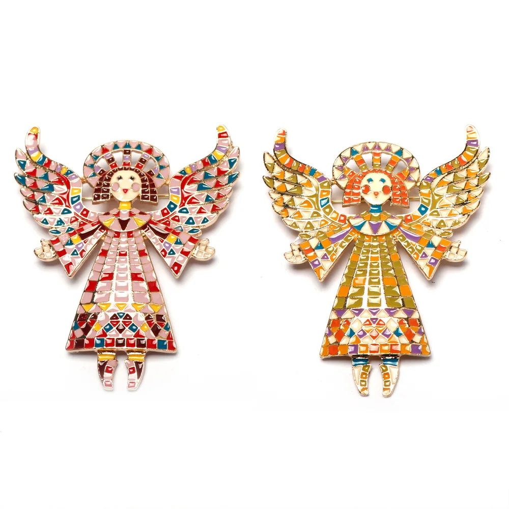 Angel Girl Wings Badge Medieval Fashion Checkered Painted Cartoon Girl Clothing Accessories