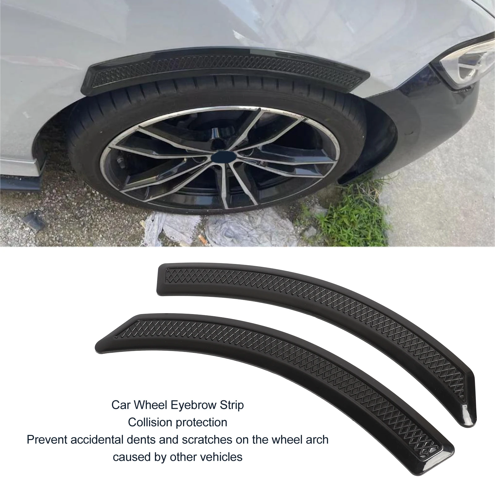 2pcs Car Wheel Eyebrow Strip 41.5cm Universal Anti Collision Wheel Arch Flare Trim Protector Sticker Black