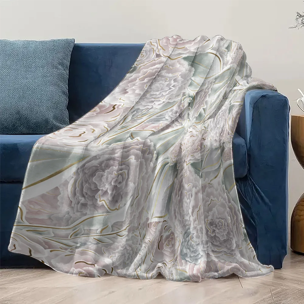 بطانية صوف مطرزة بالزهور، بطانية رمي دافئة ناعمة لتزيين غرفة النوم والأريكة