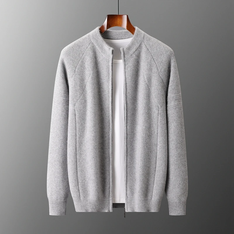 خريف شتاء جديد 100% رداء علوي من الصوف الرجال نصف عالية الرقبة سميكة سترة مشغولة من الصوف عادية الدافئة طويلة الأكمام الصوف الخالص الملابس القمم