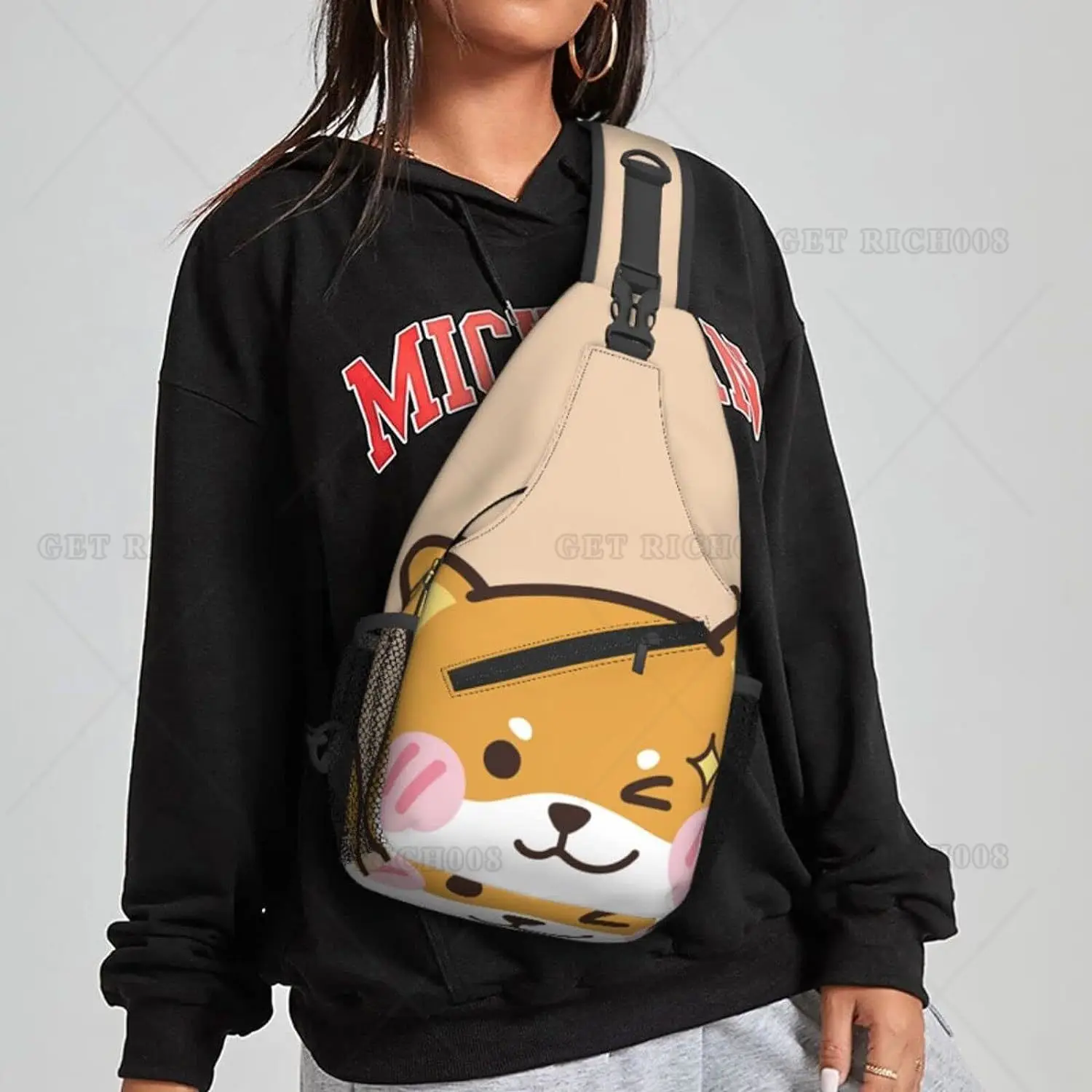 Mochila cruzada de perro Shiba para hombre y mujer, bolso de pecho de viaje para senderismo y correr