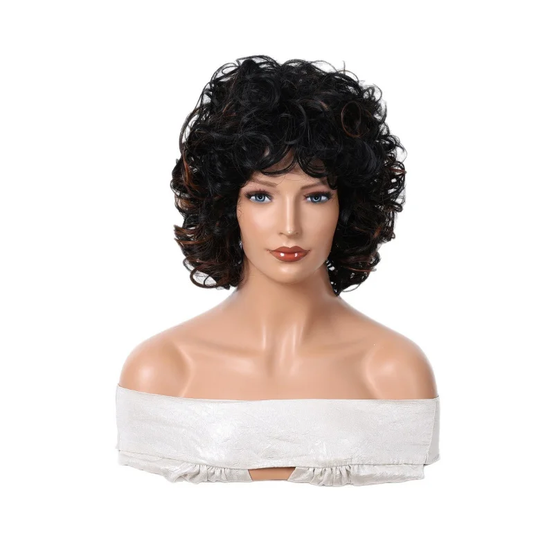European and American short curly wigs, fashionable fluffy small curls, full head cover style for women