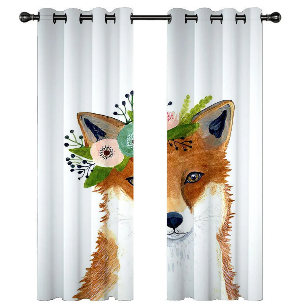 

HUANZHUANG Luxury Living Room Decoration Colourful Animal Fox 3D Cheap Modern Bedroom Winodw Blackout Curtains Set 2 Pieces Free