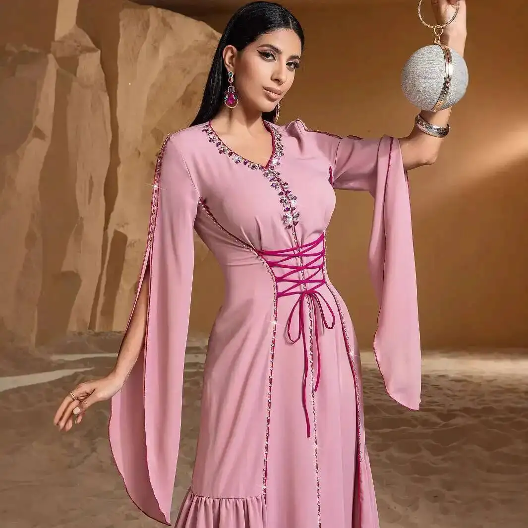 

Ba5039 Дубайская модная мусульманская абайя ручной работы с бисером, женская одежда, роскошная исламская элегантная абайя для Рамадана из Дубая