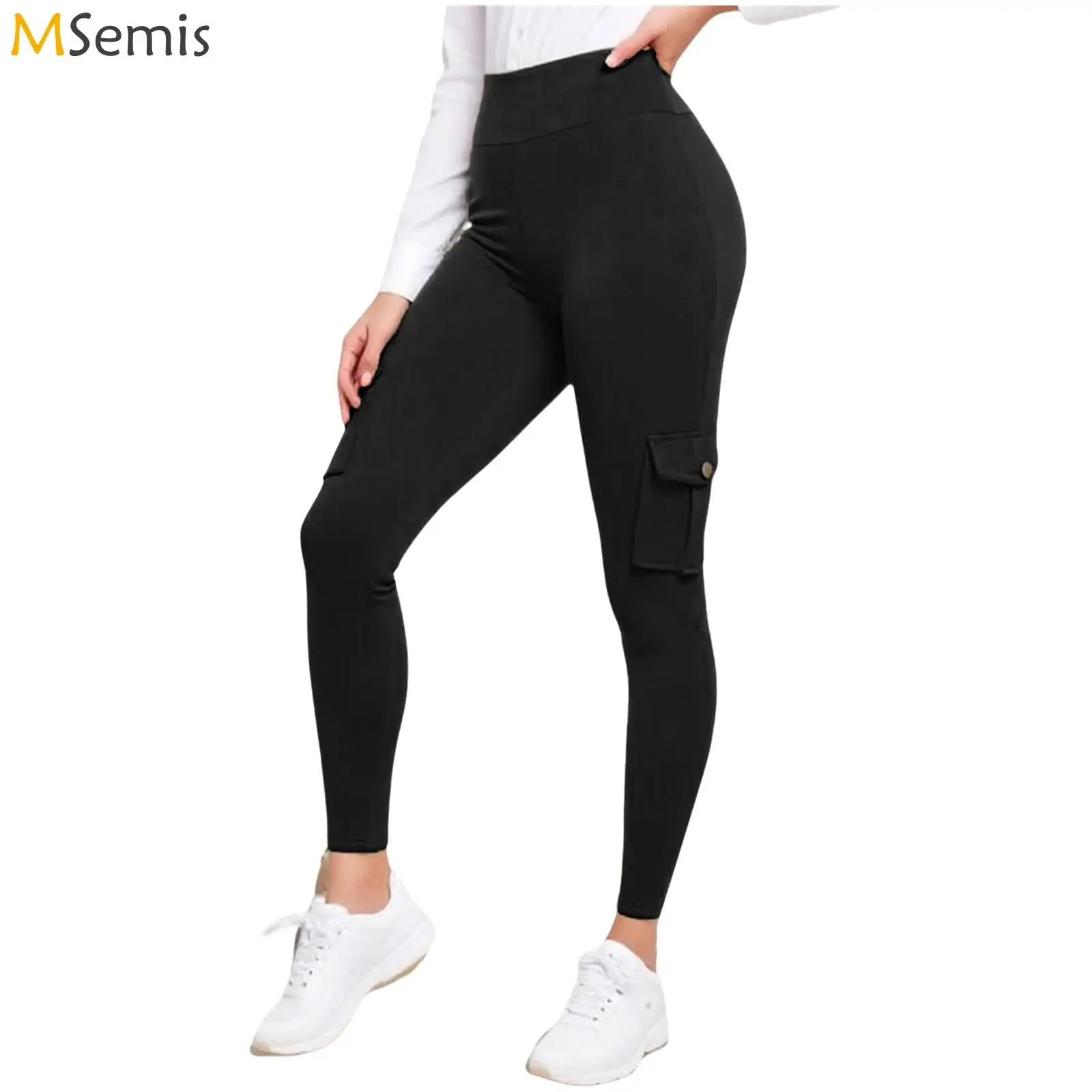 

Женские брюки-карго с высокой талией для йоги, эластичный пояс, подтягивающие бедра, леггинсы для йоги с карманами с клапанами, тренажерный зал, фитнес, бег, фитнес