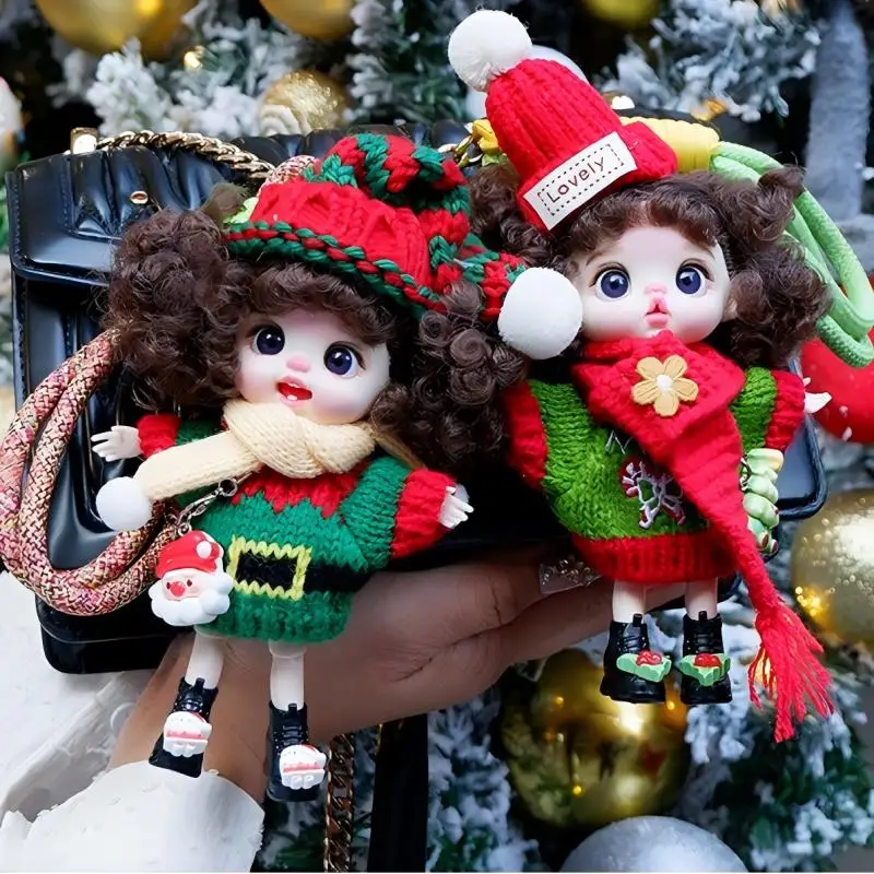 

2025 Christmas Mini Doll Pendant Gift Charm Handmade Crochet Sweater Scarf Set Mobile Pendant Accessories Girls Festival DIY