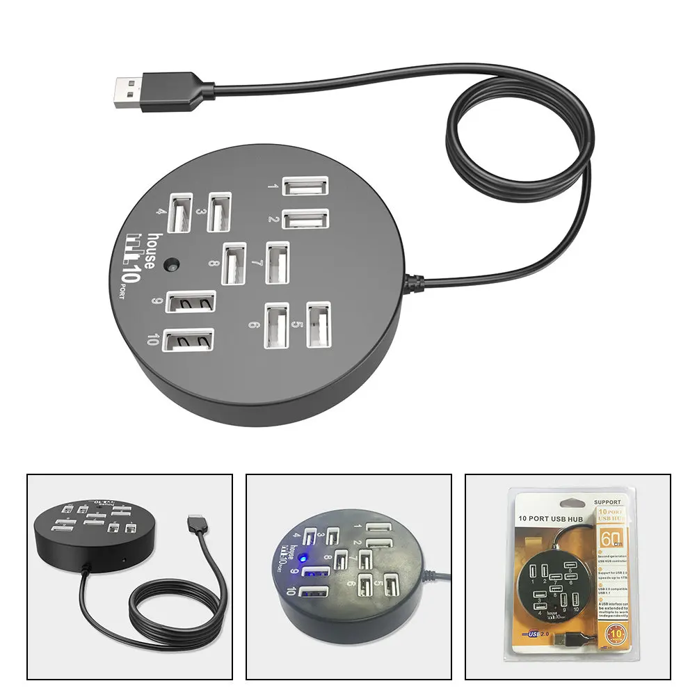 

10 Port USB Hub High Speed Data Transfer Splitter for Laptop Multiple Devices Connection Compact Design Extra USB Ports Hub