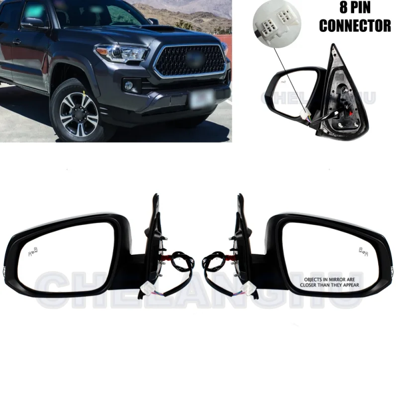 

Mirror Assembly For Toyota Tacoma 2016 2017 2018 2019 2020 2021 US Pair 8 Pins Black Heated Power Adjust Power Fold Blind Spot